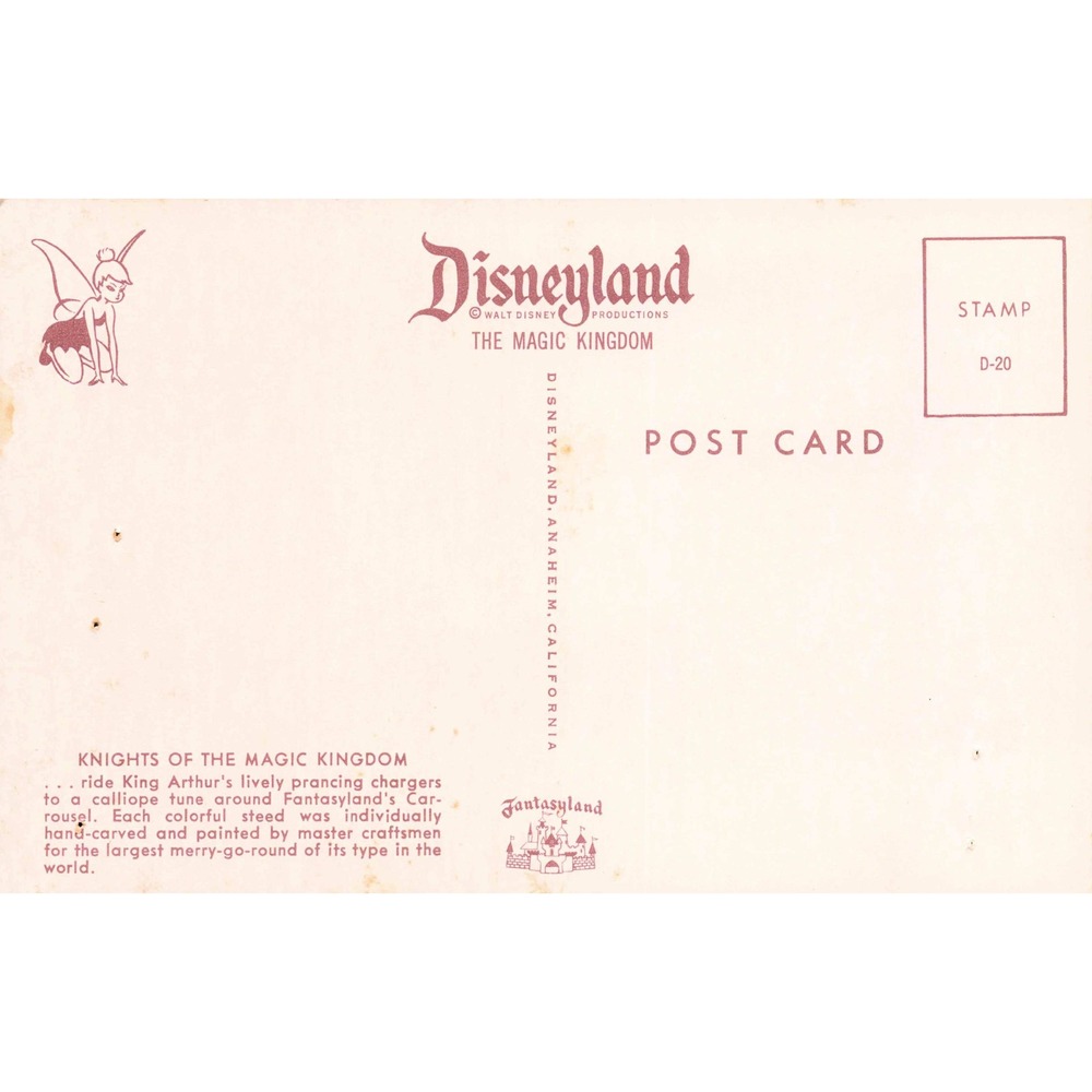 Disneyland King Arthur Carrousel Fantasyland D-20 Chrome Postcard Walt Disney - Picture 2 of 2